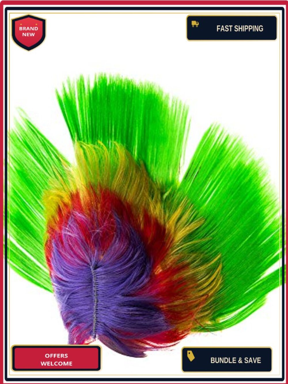 Rainbow Mohawk Wig Punk Mohican Hairstyle Cosplay Unisex Adult Fun Costume